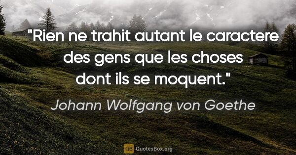 Johann Wolfgang von Goethe citation: "Rien ne trahit autant le caractere des gens que les choses..."