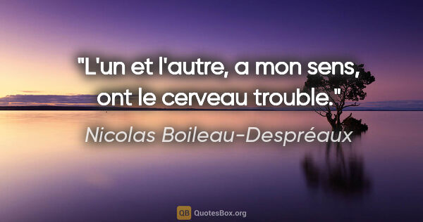 Nicolas Boileau-Despréaux citation: "L'un et l'autre, a mon sens, ont le cerveau trouble."