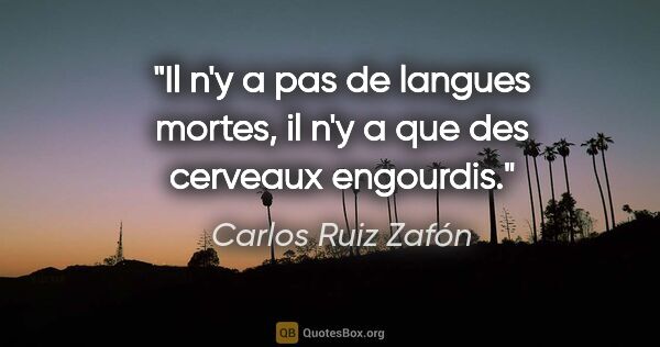 Carlos Ruiz Zafón citation: "Il n'y a pas de langues mortes, il n'y a que des cerveaux..."