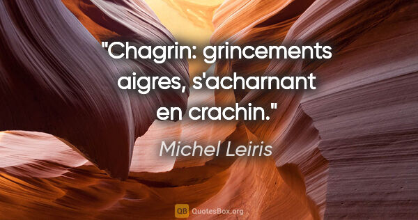 Michel Leiris citation: "Chagrin: grincements aigres, s'acharnant en crachin."