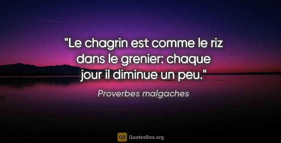 Proverbes malgaches citation: "Le chagrin est comme le riz dans le grenier: chaque jour il..."