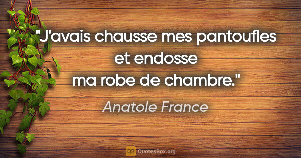 Anatole France citation: "J'avais chausse mes pantoufles et endosse ma robe de chambre."