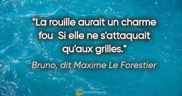 Bruno, dit Maxime Le Forestier citation: "La rouille aurait un charme fou  Si elle ne s'attaquait qu'aux..."