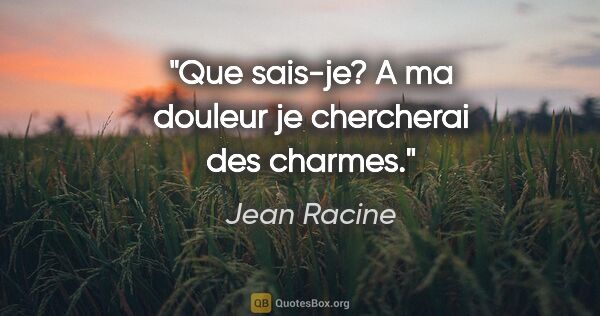 Jean Racine citation: "Que sais-je? A ma douleur je chercherai des charmes."