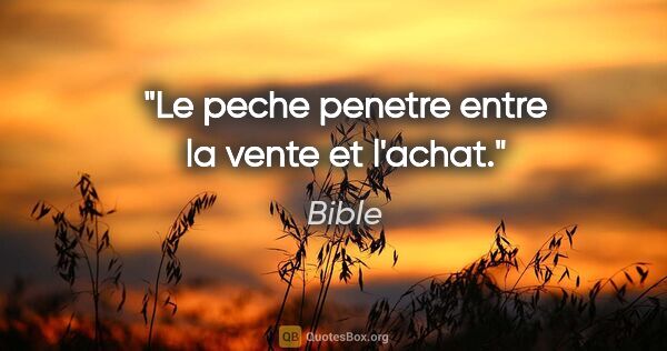 Bible citation: "Le peche penetre entre la vente et l'achat."