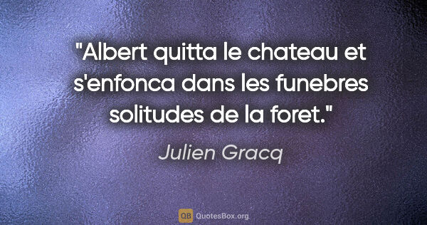 Julien Gracq citation: "Albert quitta le chateau et s'enfonca dans les funebres..."