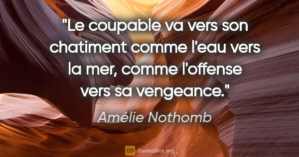 Amélie Nothomb citation: "Le coupable va vers son chatiment comme l'eau vers la mer,..."