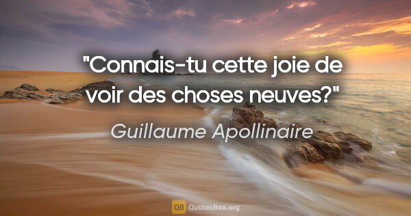 Guillaume Apollinaire citation: "Connais-tu cette joie de voir des choses neuves?"