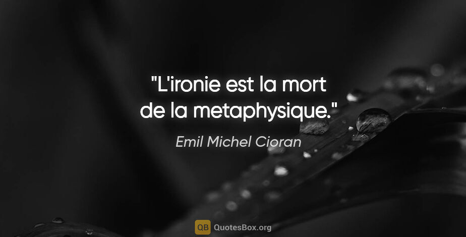 Emil Michel Cioran citation: "L'ironie est la mort de la metaphysique."