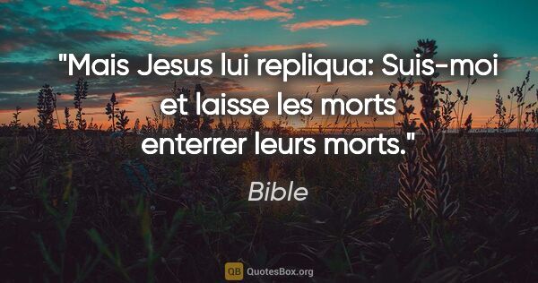 Bible citation: "Mais Jesus lui repliqua: «Suis-moi et laisse les morts..."