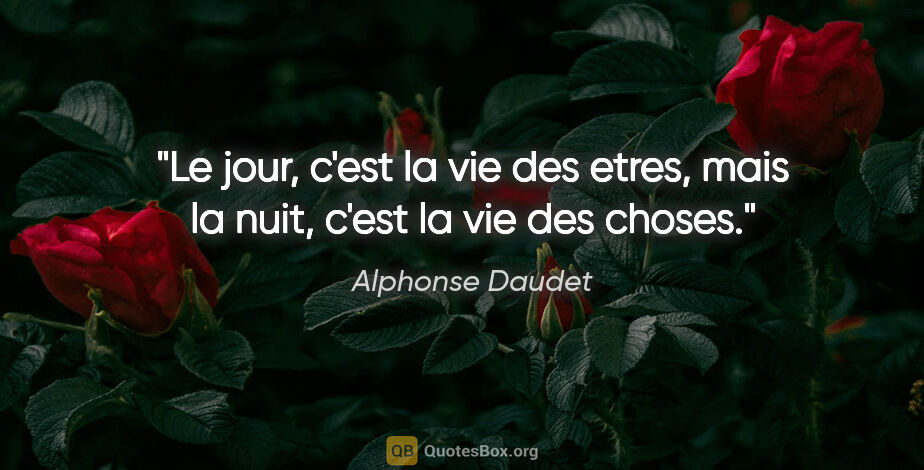 Alphonse Daudet citation: "Le jour, c'est la vie des etres, mais la nuit, c'est la vie..."