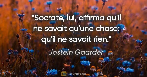 Jostein Gaarder citation: "Socrate, lui, affirma qu'il ne savait qu'une chose: qu'il ne..."