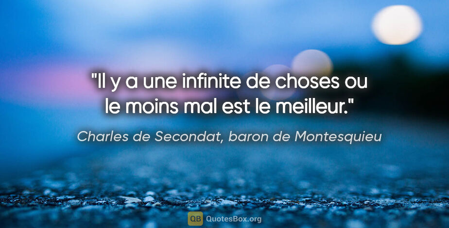 Charles de Secondat, baron de Montesquieu citation: "Il y a une infinite de choses ou le moins mal est le meilleur."