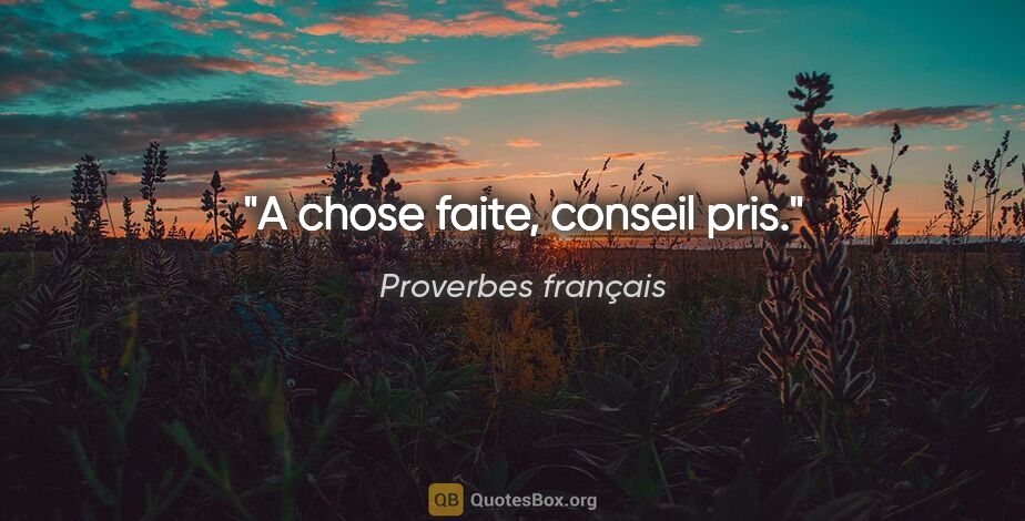 Proverbes français citation: "A chose faite, conseil pris."