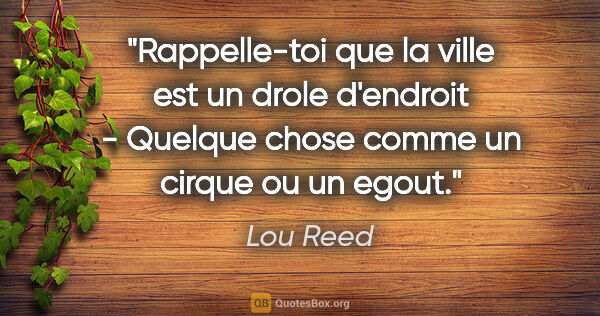 Lou Reed citation: "Rappelle-toi que la ville est un drole d'endroit - Quelque..."