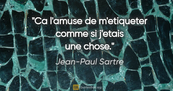 Jean-Paul Sartre citation: "Ca l'amuse de m'etiqueter comme si j'etais une chose."