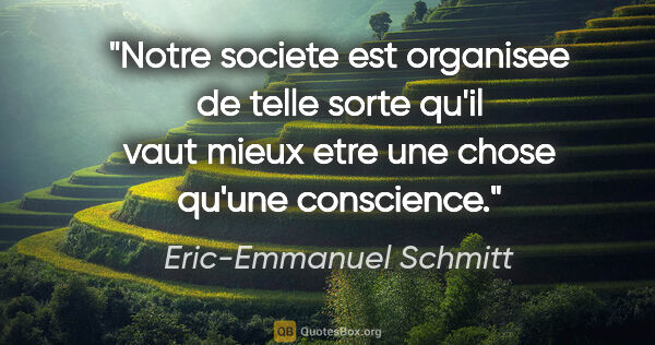 Eric-Emmanuel Schmitt citation: "Notre societe est organisee de telle sorte qu'il vaut mieux..."