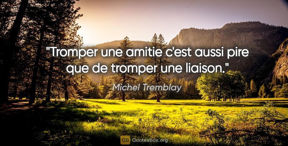 Michel Tremblay citation: "Tromper une amitie c'est aussi pire que de tromper une liaison."