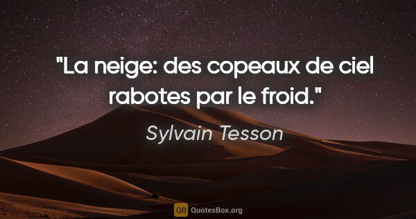 Sylvain Tesson citation: "La neige: des copeaux de ciel rabotes par le froid."
