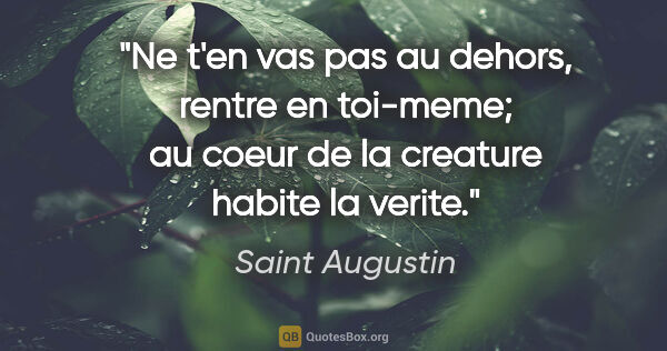 Saint Augustin citation: "Ne t'en vas pas au dehors, rentre en toi-meme; au coeur de la..."