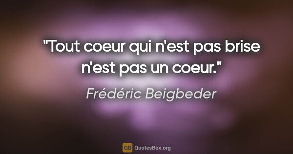 Frédéric Beigbeder citation: "Tout coeur qui n'est pas brise n'est pas un coeur."