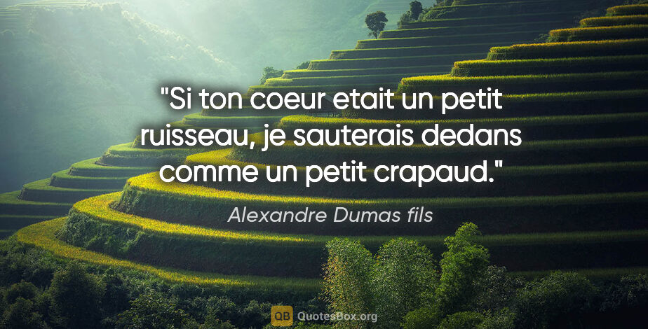 Alexandre Dumas fils citation: "Si ton coeur etait un petit ruisseau, je sauterais dedans..."