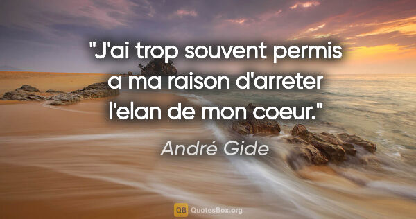 André Gide citation: "J'ai trop souvent permis a ma raison d'arreter l'elan de mon..."