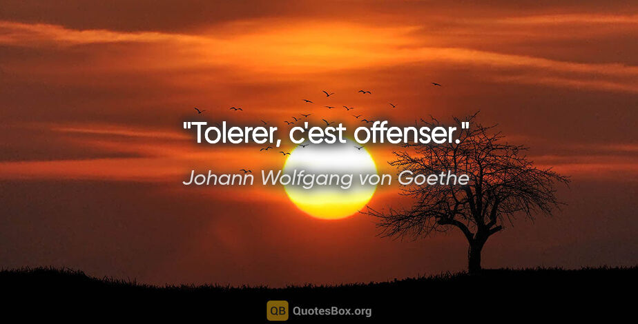 Johann Wolfgang von Goethe citation: "Tolerer, c'est offenser."