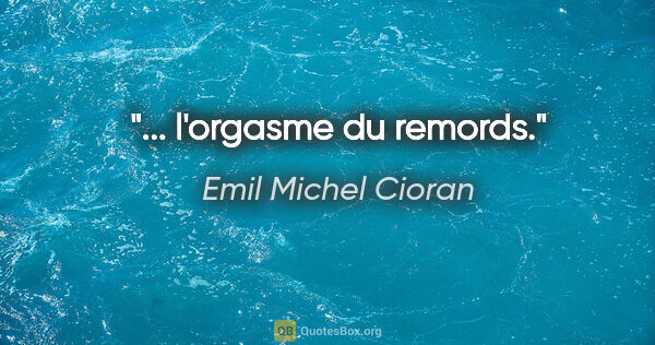 Emil Michel Cioran citation: "... l'orgasme du remords."