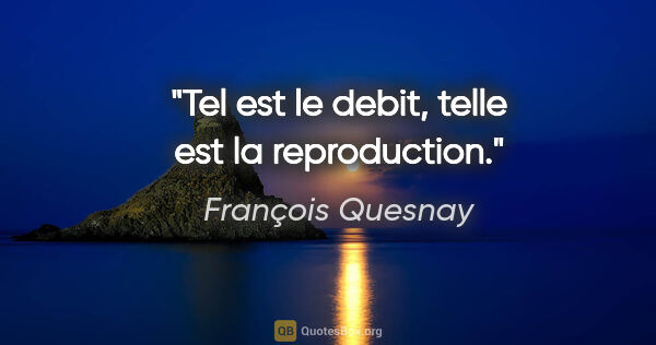 François Quesnay citation: "Tel est le debit, telle est la reproduction."