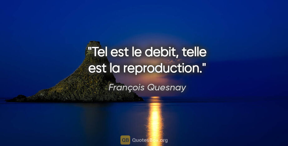 François Quesnay citation: "Tel est le debit, telle est la reproduction."