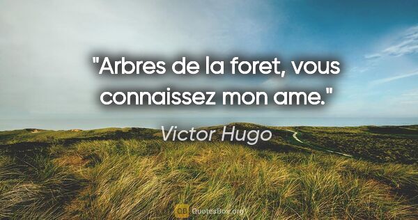 Victor Hugo citation: "Arbres de la foret, vous connaissez mon ame."