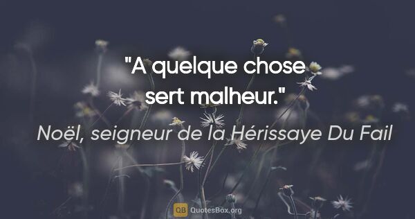 Noël, seigneur de la Hérissaye Du Fail citation: "A quelque chose sert malheur."