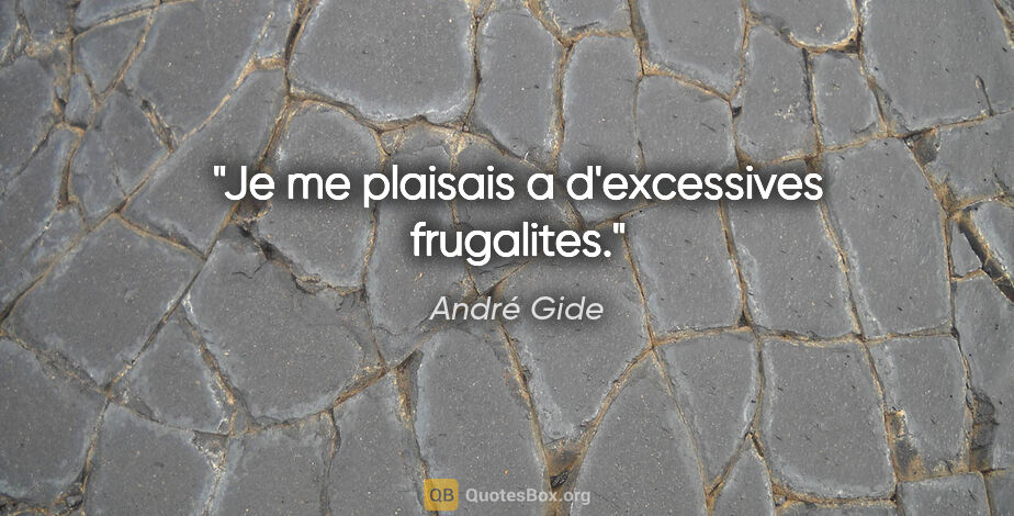 André Gide citation: "Je me plaisais a d'excessives frugalites."