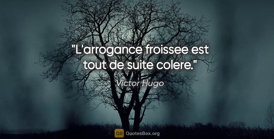 Victor Hugo citation: "L'arrogance froissee est tout de suite colere."
