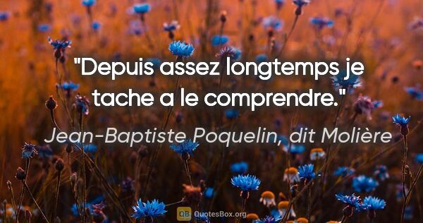Jean-Baptiste Poquelin, dit Molière citation: "Depuis assez longtemps je tache a le comprendre."