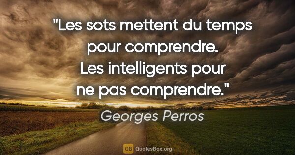 Georges Perros citation: "Les sots mettent du temps pour comprendre. Les intelligents..."