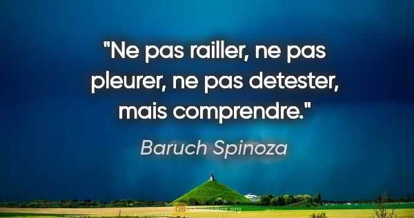 Baruch Spinoza citation: "Ne pas railler, ne pas pleurer, ne pas detester, mais comprendre."
