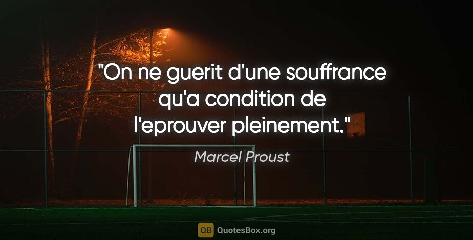 Marcel Proust citation: "On ne guerit d'une souffrance qu'a condition de l'eprouver..."