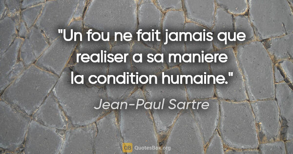 Jean-Paul Sartre citation: "Un fou ne fait jamais que realiser a sa maniere la condition..."