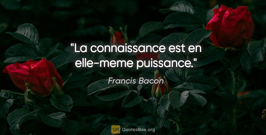 Francis Bacon citation: "La connaissance est en elle-meme puissance."