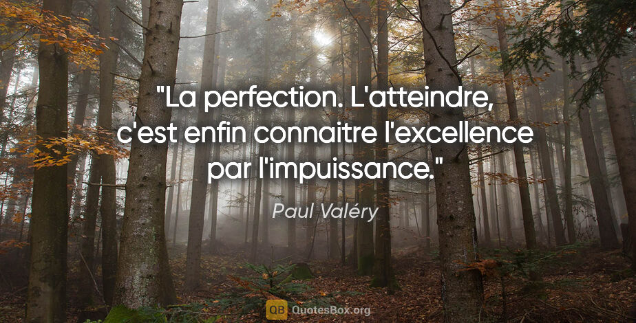 Paul Valéry citation: "La perfection. L'atteindre, c'est enfin connaitre l'excellence..."