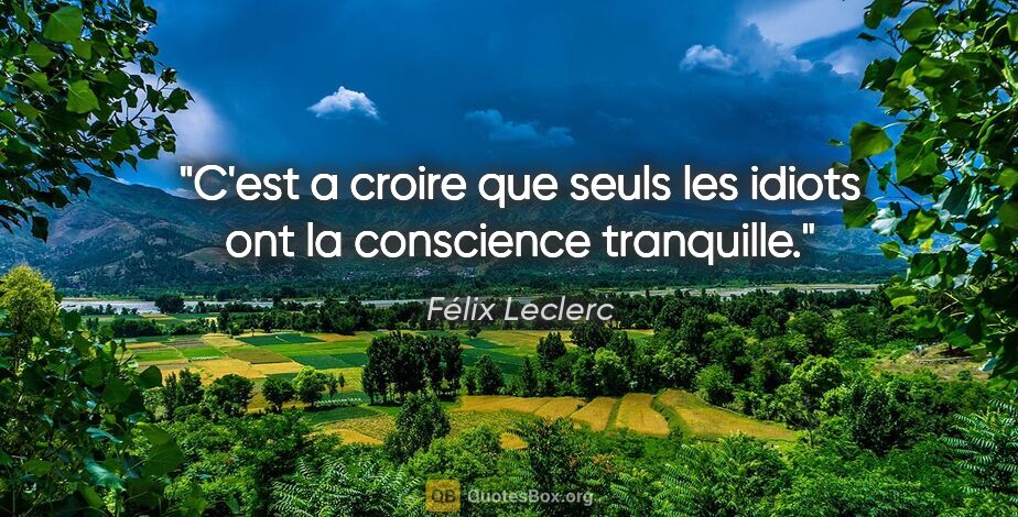 Félix Leclerc citation: "C'est a croire que seuls les idiots ont la conscience tranquille."