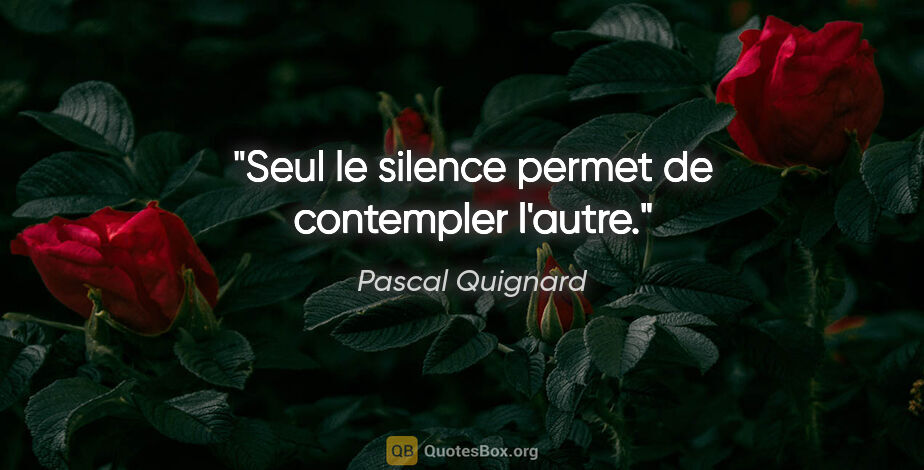 Pascal Quignard citation: "Seul le silence permet de contempler l'autre."