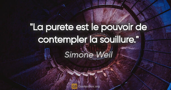 Simone Weil citation: "La purete est le pouvoir de contempler la souillure."