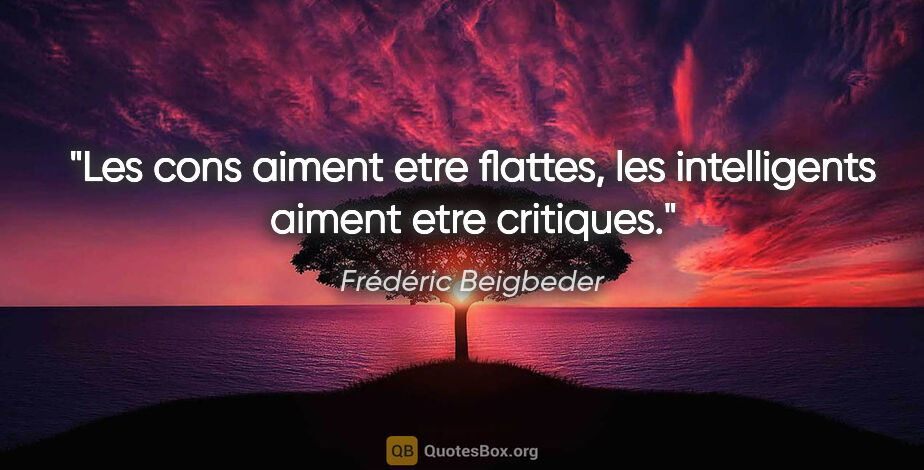 Frédéric Beigbeder citation: "Les cons aiment etre flattes, les intelligents aiment etre..."