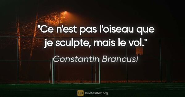 Constantin Brancusi citation: "Ce n'est pas l'oiseau que je sculpte, mais le vol."
