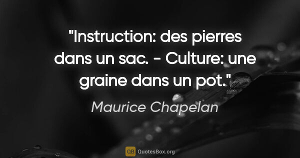 Maurice Chapelan citation: "Instruction: des pierres dans un sac. - Culture: une graine..."