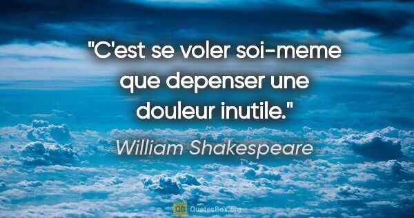 William Shakespeare citation: "C'est se voler soi-meme que depenser une douleur inutile."