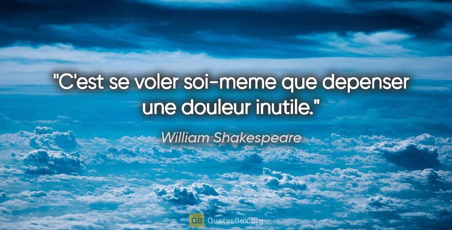 William Shakespeare citation: "C'est se voler soi-meme que depenser une douleur inutile."